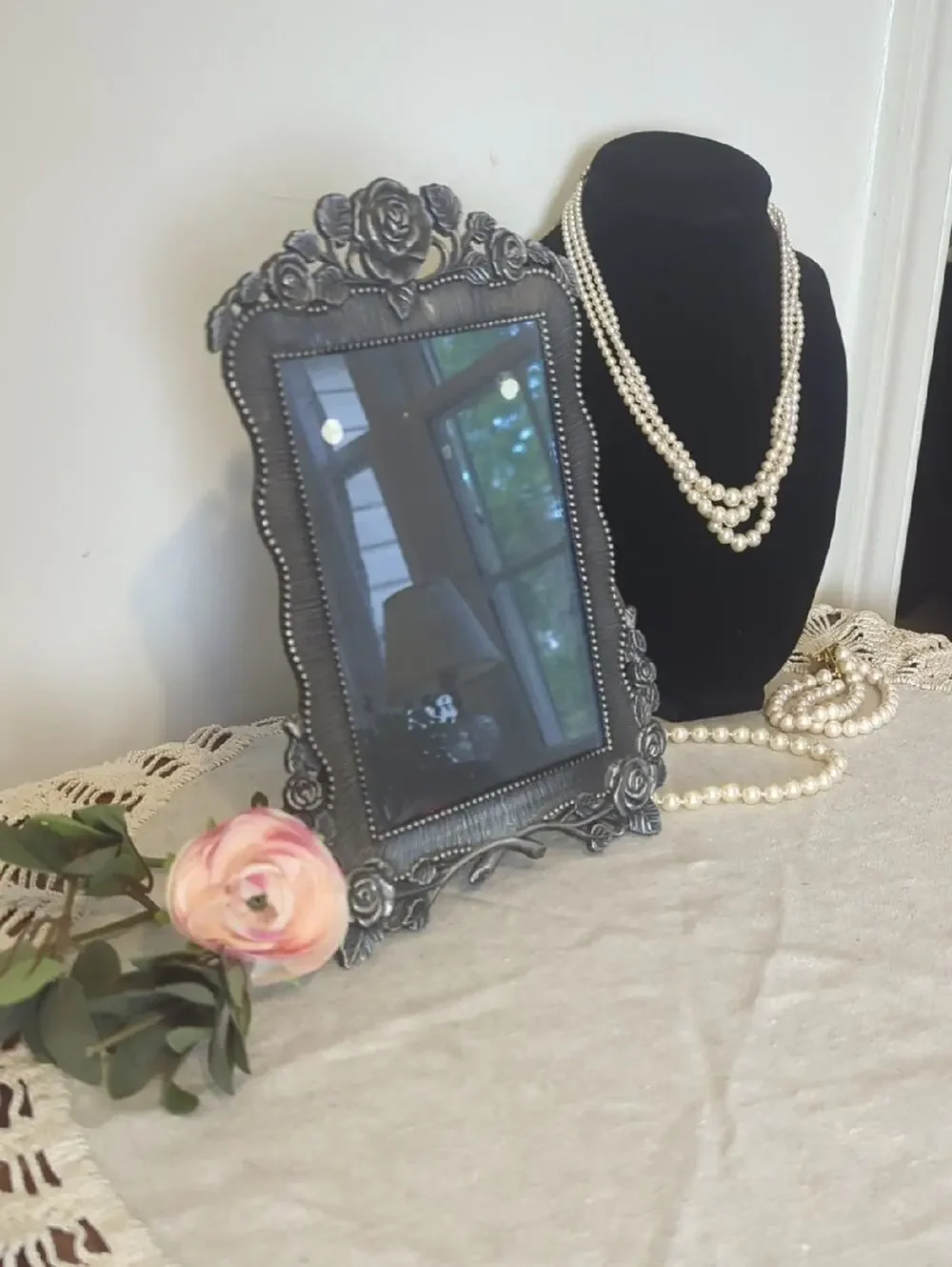 Vintage Rose Metal Picture Frame 10x7 Romantic Cottage Decor  Coquette Vanity